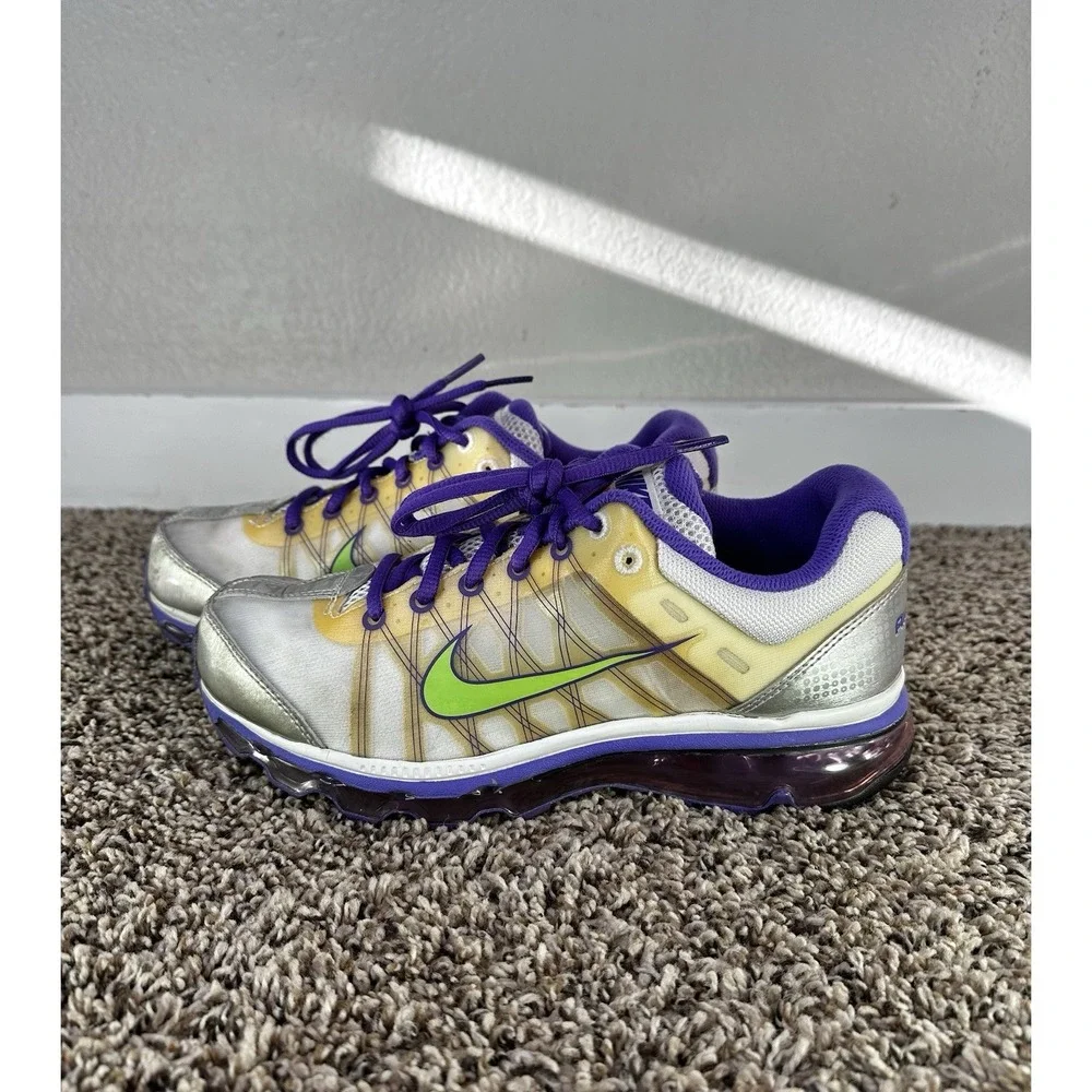 Nike Air Max 2009 Youth Running Athletic Shoes Size 6.5Y White Purple Green